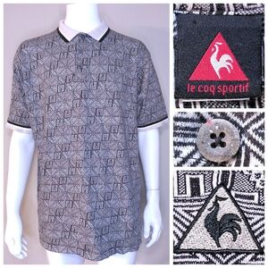 LE COQ SPORTIF Vintage Polo Shirt XL MULTICOLOR AOP Vtg 80s Sport Mens TENNIS SS
